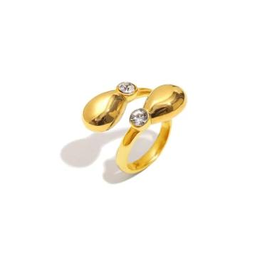 Imagem de Dtja Anel de declaração duplo de cristal grosso com lágrima empilhável para mulheres, anéis de dedo de zircônia cúbica redonda, ajuste confortável, elegante, joia de casamento, aniversário, tamanho 7