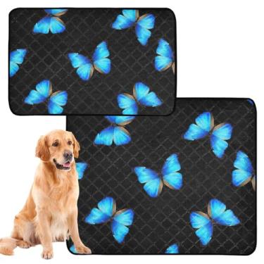 Imagem de Almofadas de xixi para cães, lavável, borboletas, azuis, vibrantes, pretas, extragrande, à prova d'água, tapete de cercadinho para cães, à prova de vazamento, pequeno x pacote com 3
