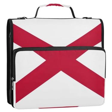 Imagem de Organizador de fichário com zíper, bandeira do estado do Alabama, 3,8 cm, 3 anéis, anel D, bolsa para fichários escolares de negócios com alça de ombro, estojo de armazenamento com alça de ombro e