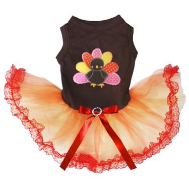 Imagem de Petitebella Rainbow Turkey Puppy Dog Dress (renda marrom/laranja, grande)