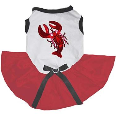 Imagem de Petitebella Vestido de cachorro tutu vermelho com estampa de lagosta (branco, 2GG)