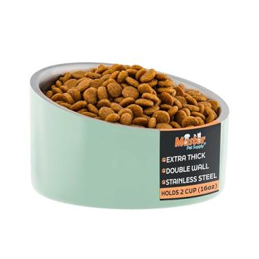 Imagem de Master Pet Supply Tigela inclinada de aço inoxidável para ração para cães e gatos - 473 ml resistente - Pistache, isolamento de parede dupla, tigela elevada antiderrapante para buldogues franceses e