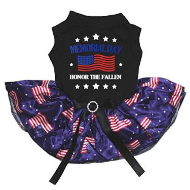 Imagem de Petitebella Vestido tutu para cachorro com estampa de Dia Mermorial Honor The Fallen (preto/bandeiras dos EUA, médio)