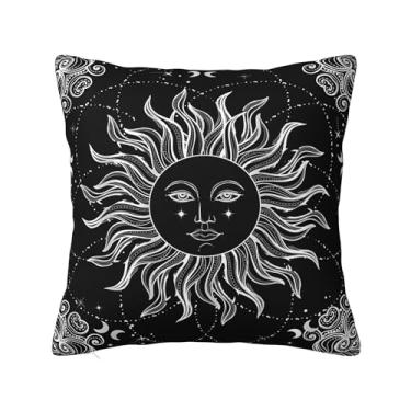 Imagem de Dujunex Capa de almofada preta mágica celestial sol lua estrelas fronhas verdes capa de almofada quadrada para decoração de casa macia cama sofá carro sala de estar 45 x 45 cm