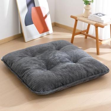 Imagem de Almofada de chão lavável de 89 cm para adultos, almofada de meditação, extragrande quadrada sentada no chão, capa de veludo cotelê tufado removível, para sala de estar de tatami ou ioga, cinza escuro