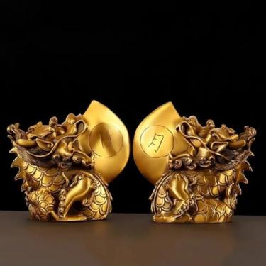 Imagem de FENNYYAR Um par de estátuas de cobre da Fera de Deus do Sol e da Lua, 10 cm, Ornamento de Escultura de Mesa de Estar para Casa