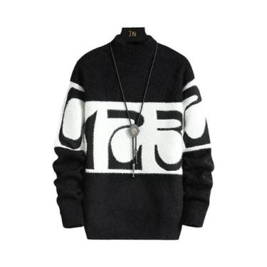 Imagem de Suéter Masculino De Cashmere Em Patchwork Grosso E Quente, Moda 2023, 