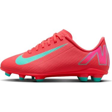 Imagem de Nike Chuteira infantil Jr. Mercurial Vapor 16 Club pequena/grande MG de cano baixo (FQ8286-800, brilho de brasa/verde aurora), Ember Glow/Verde aurora, 6 Big Kid