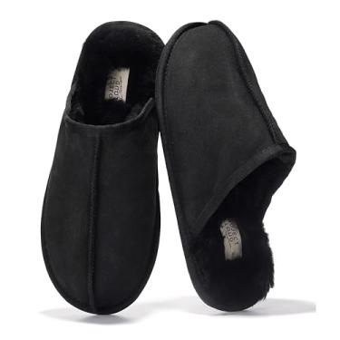 Imagem de Project Cloud Pantufa masculina de couro de carneiro genuína – Pantufa de espuma viscoelástica e antiderrapante confortável para outono (Colin), Preto, 40