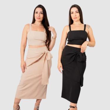 Imagem de Kit 2 Conjunto Feminino Saia Alfaiataria E Cropped Alcinha - SWISS BOU