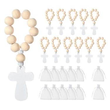 Imagem de FLCPJGV Crucifixo de madeira com bolsa, pingente de crucifixo religioso para oração, ideal para casamento, mesa de trabalho, quarto infantil, sala de estar e, 12 Rosários 12 Bolsas