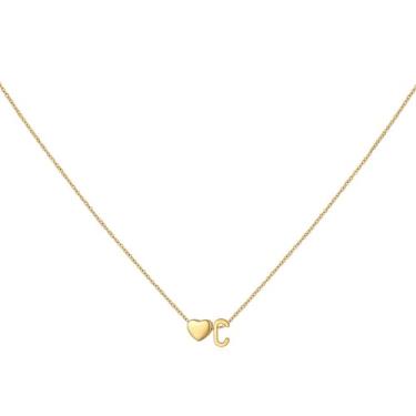Imagem de brenstof Colar feminino com inicial de coração dos EUA - Colar com pingente de letra A banhado a ouro 18K delicados colares de coração minúsculos colares de inicial para presentes de aniversário para