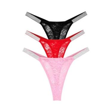 Imagem de Calcinhas De Renda Sexy Femininas Com Cintos Brilhantes, Lingerie Ínti