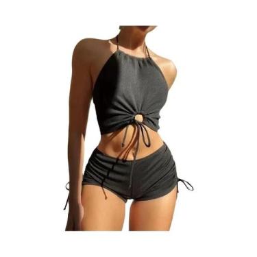 Imagem de Top De Biquíni Feminino Em Cor Sólida Com Alça Halter, Moda Praia Para