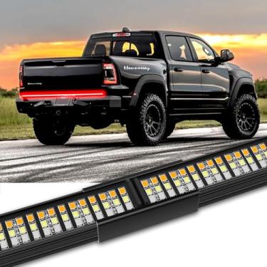 Imagem de JMTBNO Barra de luzes de porta traseira de 152 cm, moldura de alumínio, faixa de luz de porta traseira de caminhão, tríplice fileira, luzes de reserva de seta de freio compatíveis com Ford Chevy