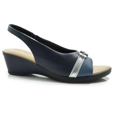 Imagem de Sandália Anabela de Couro Usaflex, Azul, 36