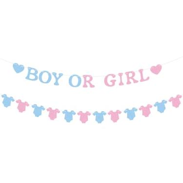 Imagem de Bandeirola Pré-Enfiada Boy or Girl, Decorações Festa Revelação Gênero Azul e Rosa Guirlanda Bodies Bebê Brilhantes para Chá de Bebê Fundo Fotos Suprimentos Festas