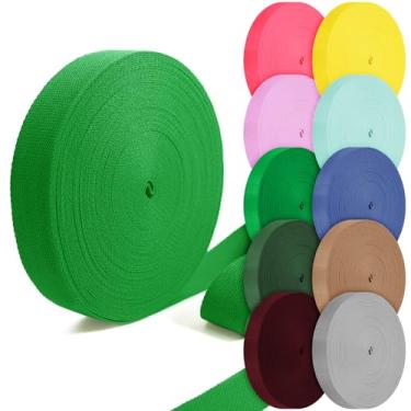 Imagem de Grosun Correias de algodão 2,5 cm, 3,8 cm, 5 cm, 5,08 cm, tiras de lona para bolsas, 10 60 cm, 3,3 metros de algodão e poliéster (verde grama, 2,5 cm x 3,3 jardas)