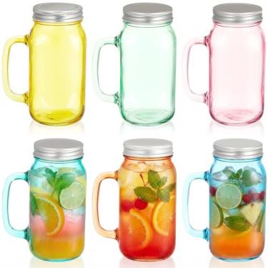 Imagem de LemonRoad 6 peças de copos de vidro de 680.4 g com alça e tampas grande jarra de pedreiro copos de café gelado com tampas e alças canecas de vidro para festa bebidas acessórios de barra de café