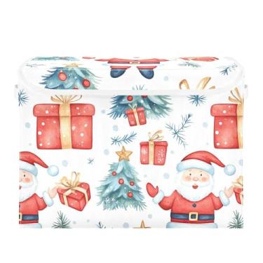 Imagem de SEHANY Linda caixa de armazenamento de Papai Noel de Natal com tampas e alças, organizador de cestas de armazenamento de tecido dobrável, caixas de armazenamento de cubos grandes para roupas, cobertor