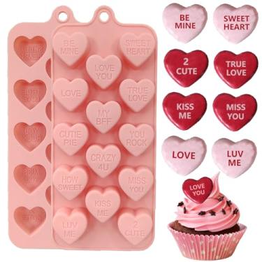 Imagem de Copzievkae Pacote com 2 moldes de coração para conversa, moldes de silicone em forma de coração com 14 furos para chocolate, doces, corações, cubos de gelo, molde de coração para dia dos namorados