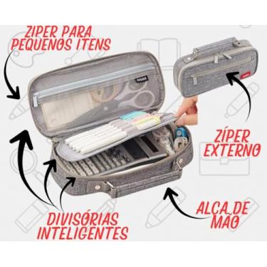 Imagem de Estojo Multiuso com 2 Divisórias, Alça e Zíper Interno e Externo – Necessaire e Diversos (Cinza)