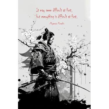 Imagem de VMXWLL Arte de parede Miyamoto Musashi Samurai - Pôster em tela com citações japonesas inspiradoras - Decoração de guerreiro Bushido para escritório em casa, academia e dojo - Sem moldura 30 x 45 cm