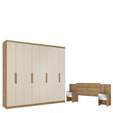 Imagem de Guarda Roupa Casal Milan 8 Portas Capuccino Off White Acetinado e Cabe