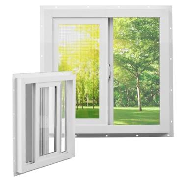 Imagem de Pushglossy Janela utilitária de vinil de 69 cm x 69 cm, janela deslizante única com painel duplo baixo E, tela de malha de vidro temperado isolada para porão, banheiro, casa, cozinha, garagem, sótão