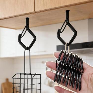 Imagem de 5 ganchos de parafuso de olhal para pendurar serviço pesado com fivela de segurança. Ganchos de teto de metal para pendurar plantas, copo, sino de vento, alimentadores de pássaros, luzes de corda de