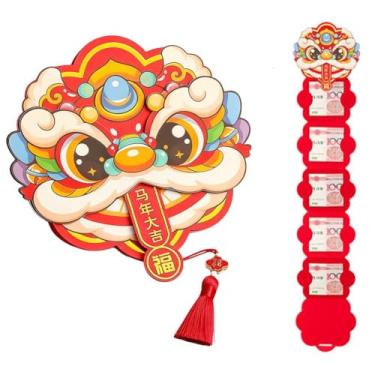 Imagem de Envelope vermelho dobrável de ano novo, envelope vermelho de pressão tridimensional da maré nacional para o festival da primavera, lindo suporte de cartão de presente surpresa de Natal para