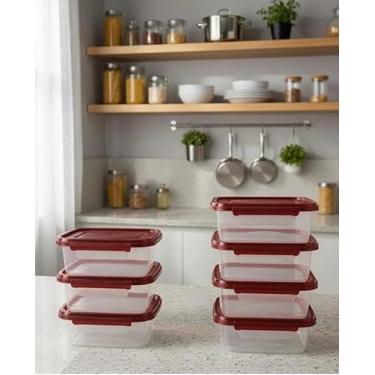 Imagem de Kit 10 Marmita Potes 900ml Travas Laterais Reutilizável - Livre de BPA Alimentos organiza congelador(vermelho)