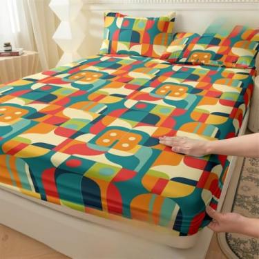 Imagem de Jogo de Lençol Listras Preto e Branco 3 Peças Percal Estampado Solteiro/Casal/Queen(Tropical Laranja,Queen 03 Peças)