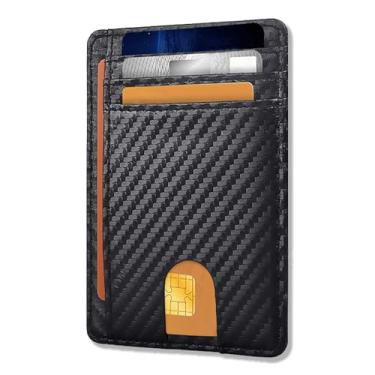 Imagem de Carteira fina para homens e mulheres, bolso frontal minimalista com bloqueio de RFID, porta-cartão de crédito, Padrão de tapete de palha - preto (couro), 1 Count (Pack of 1), Slim