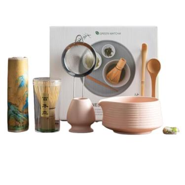 Imagem de Conjunto de Chá Matcha com 8 Peças em Caixa Presente Batedor Bambu Copo Suporte para Scoop Colher Peneira Tapete Cerimôn