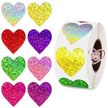 Imagem de Blowata 600 adesivos de coração com glitter para o dia dos namorados, rolo de adesivos coloridos de 2,5 cm para decoração dos namorados, envelopes, artesanato, aniversário, casamento, lembrancinhas de