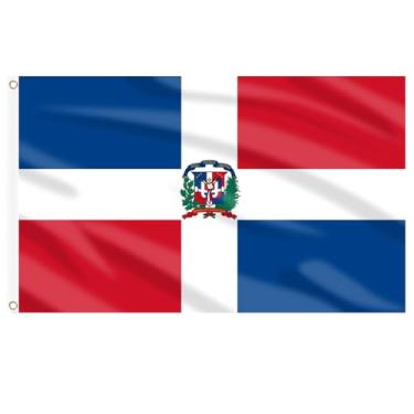 Imagem de AhfuLife Bandeira Dominicana 9,5 x 1,5 m, Bandeiras Dominicanas Grandes para Exterior - Lado Duplo com Ilhós de Latão para Decorações de Festa Olímpica Bar Jardim Decoração de Rua Interior e Exterior