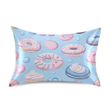 Imagem de Wassud Fronha de cetim donuts para cabelo e pele fronhas de seda lisa tamanho padrão capas de travesseiro respiráveis com fecho de envelope