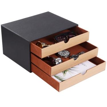 Imagem de Joyibay Organizador de mesa com gavetas, organizador de mesa de couro, armário de arquivos, material de escritório executivo, arquivamento de mesa, caixa de armazenamento empilhável de documentos de