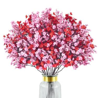 Imagem de Uieke 12 peças de flores artificiais para o hálito do bebê, buquês de Gypsophila vermelhos e rosa falsos, flores falsas de seda para casamento romântico, aniversário, festa, decoração de mesa de casa