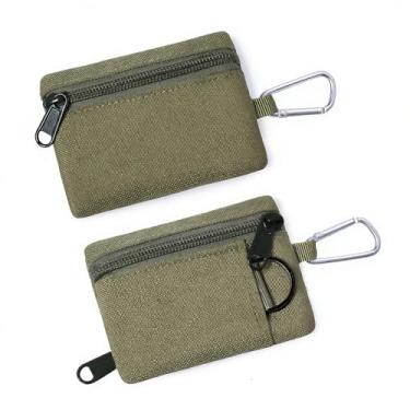 Imagem de Bolsa organizadora compacta e leve com zíper EDC pequena e fina para moedas cartões e chaves essenciais diários, Verde, Casual
