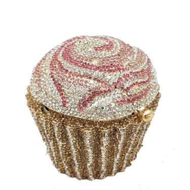 Imagem de Usuisy Novidade Cupcake Minaudiere Bolsas femininas para noite Bolsa de mão de cristal para festa Bolsa clutch de strass nupcial, Mini, Rosa dourado, Mini