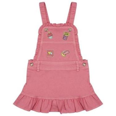 Imagem de Jardineira Infantil Look Jeans Curta Sarja Pink - ROSA - 01-Feminino