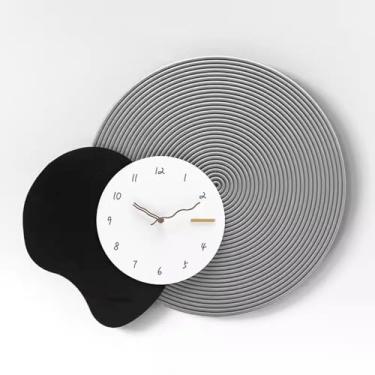 Imagem de KEG801302 Relógio de luxo leve, relógio, relógio de parede, sala de estar, relógio de parede para casa, decoração simples e elegante, relógio de parede (cinza)