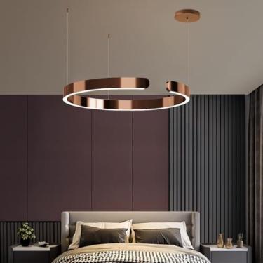 Imagem de Luminária pendente LED em formato de anel, moderna e regulável, para escada, sala de estar, em metal galvanizado, ideal para mesa de jantar, quarto, cozinha, salão de beleza e sala de jantar