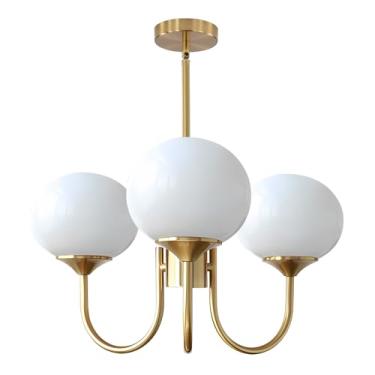 Imagem de Lustre Sputnik dourado de 3 luzes para sala de jantar, lustre moderno de meados do século para ilha de cozinha, hall de entrada.