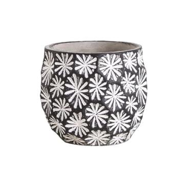 Imagem de KEG801302 Vaso de flores redondo com padrão floral, vaso de flores de cimento com orifício de drenagem, para peitoril da janela, quarto, sala de estar, jardim, plantador