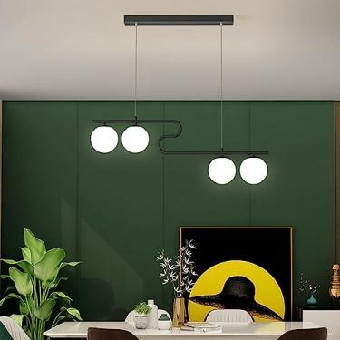 Imagem de Luminária pendente LED para mesa de jantar, lustre com intensidade regulável, design moderno, luminária de teto decorativa para sala de jantar com controle remoto (preta, 80 cm de compriment
