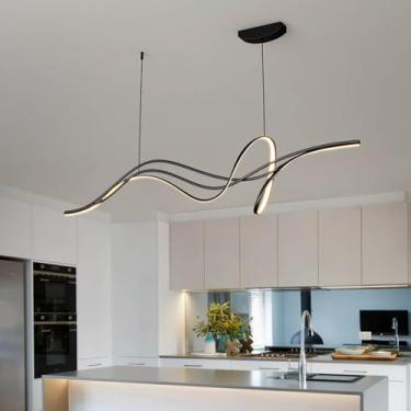 Imagem de Lustre LED moderno com design espiral e luminária pendente para bar e sala de jantar, com altura ajustável e design minimalista. (Preto, 140 cm de comprimento)