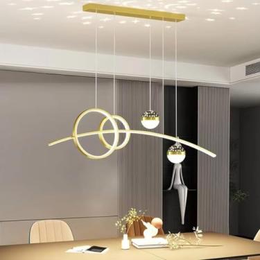 Imagem de Luminária pendente moderna para mesa de jantar, com LED dimerizável e controle remoto. Lustre com altura ajustável para sala de estar, sala de jantar, cozinha e escritório (dourada).